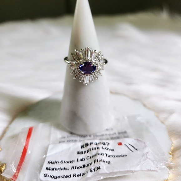 NWT Bomb Party 'Egyptian Love' Tanzanite Rhodium Plated Ring - Size 11 - Picture 7 of 10
